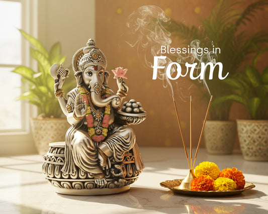 Silver Ganesha Idol – Silver & Gold Finish (13 cm)