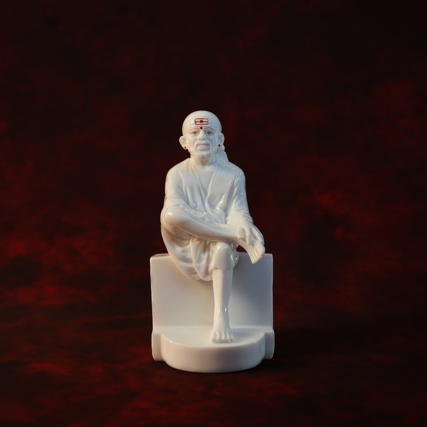Sai Divya Samadhi Idol – 7.5 Inch White Glossy Marble Finish | Premium Murti for Home Mandir & Spiritual Decor