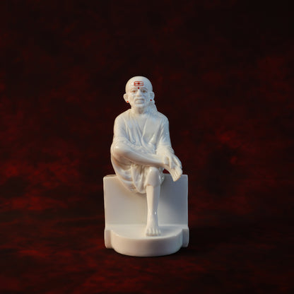 Sai Divya Samadhi Idol – 7.5 Inch White Glossy Marble Finish | Premium Murti for Home Mandir & Spiritual Decor