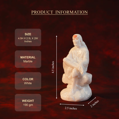 Sai Divya Samadhi Idol – 4.5 Inch Pure White Murti | Compact Statue for Home Mandir, Office & Spiritual Decor