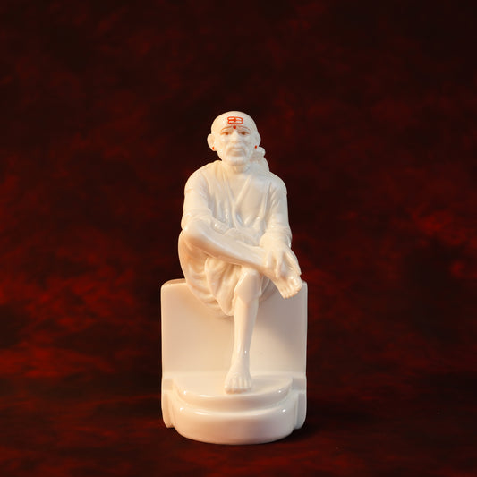 Sai Divya Samadhi Idol – 6 Inch White Glossy Murti | Decorative Statue for Home Mandir & Spiritual Decor