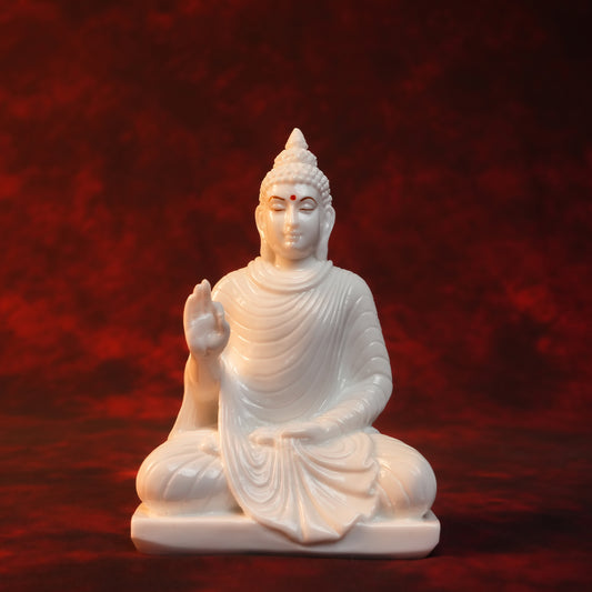 Abhaya Buddha Idol – Plain White Glossy Finish (6 Inch)