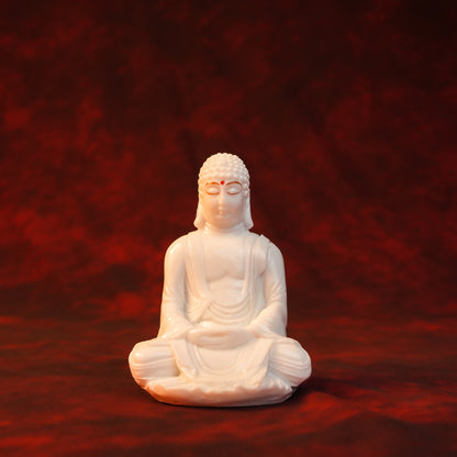 Dhyan Buddha Idol – Plain White Glossy Finish (4 Inch)