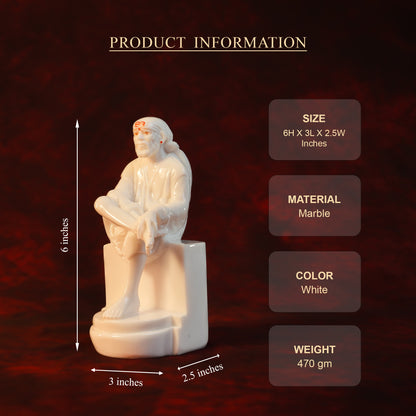 Sai Divya Samadhi Idol – 6 Inch White Glossy Murti | Decorative Statue for Home Mandir & Spiritual Decor