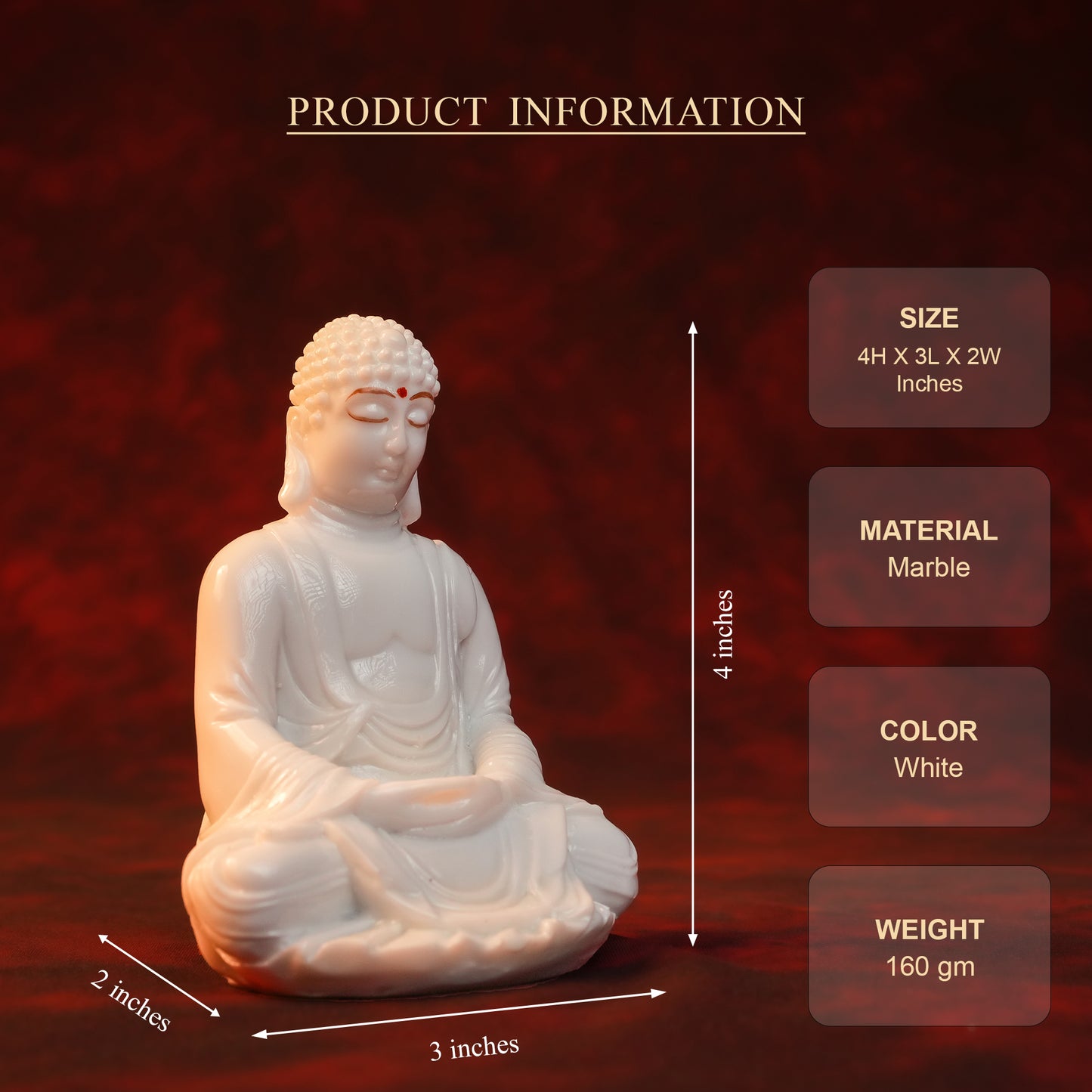 Dhyan Buddha Idol – Plain White Glossy Finish (4 Inch)