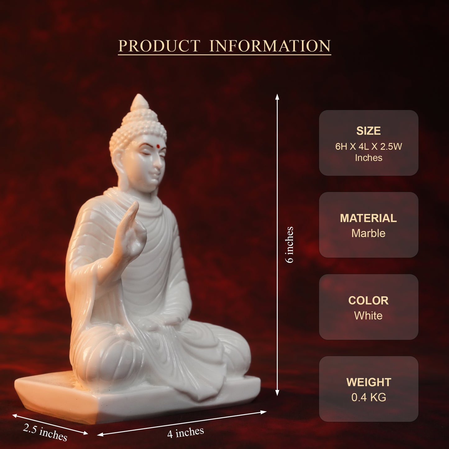 Abhaya Buddha Idol – Plain White Glossy Finish (6 Inch)