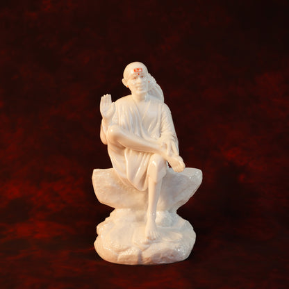 Sai Baba Samadhi Ashirwad Pose Idol – White Glossy Stone Base (10 Inch)