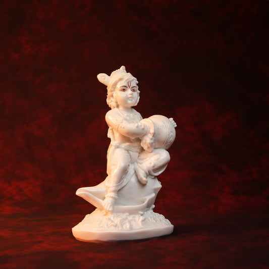 Bal Krishna on Shankh Idol – White Glossy Finish (10 Inch)