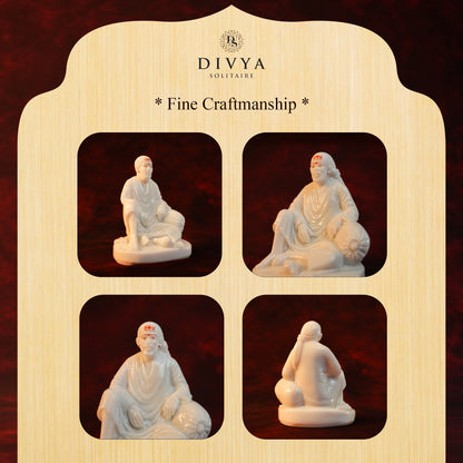 Sai Divya Dwarkamai Sai Baba Idol – 3 Inch Small Murti, Plain White Glossy Finish | Mini Statue for Home Mandir & Car Dashboard