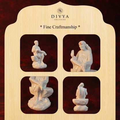 Sai Baba Samadhi Ashirwad Pose Idol – White Glossy Stone Base (10 Inch)