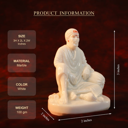Sai Divya Dwarkamai Sai Baba Idol – 3 Inch Small Murti, Plain White Glossy Finish | Mini Statue for Home Mandir & Car Dashboard