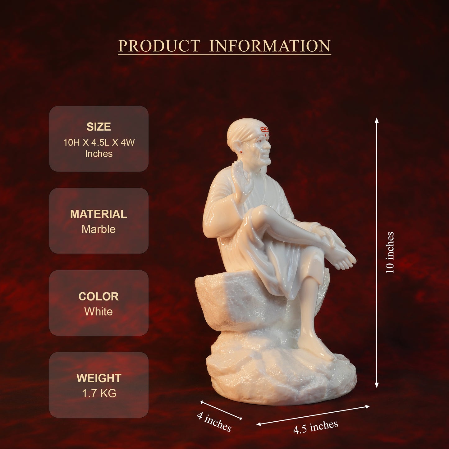Sai Baba Samadhi Ashirwad Pose Idol – White Glossy Stone Base (10 Inch)