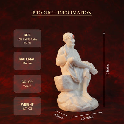 Sai Baba Samadhi Ashirwad Pose Idol – White Glossy Stone Base (10 Inch)