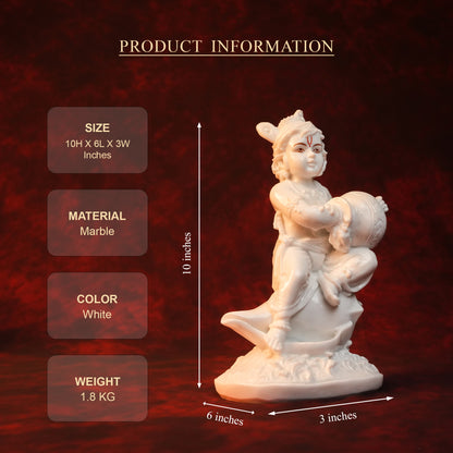 Bal Krishna on Shankh Idol – White Glossy Finish (10 Inch)