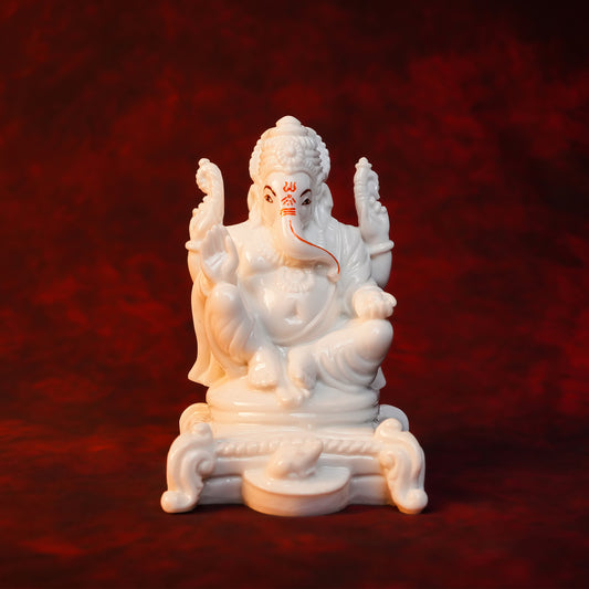 Ganpati Rajadhiraj Idol – White Glossy Finish (6 Inch)