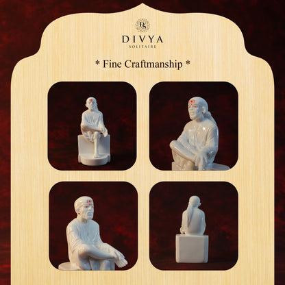 Sai Divya Samadhi Idol – 7.5 Inch White Glossy Marble Finish | Premium Murti for Home Mandir & Spiritual Decor