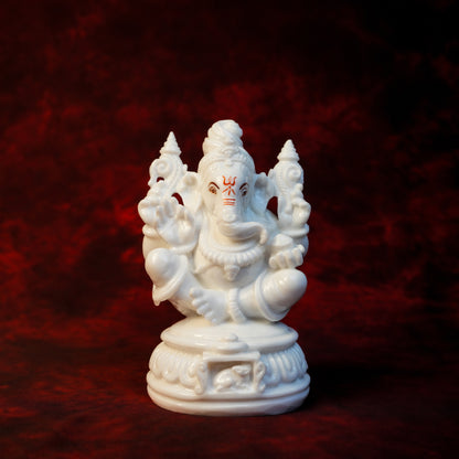 Sarvasiddhi Ganesha Idol – White Glossy Finish (6 Inch)