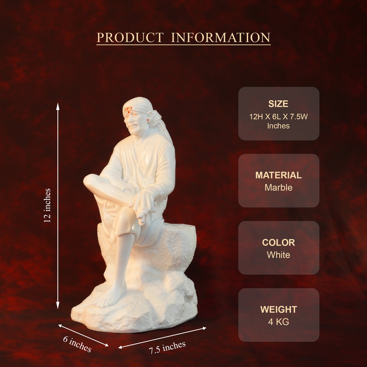 Sai Baba Samadhi Idol – White Glossy Stone Base (12 Inch)