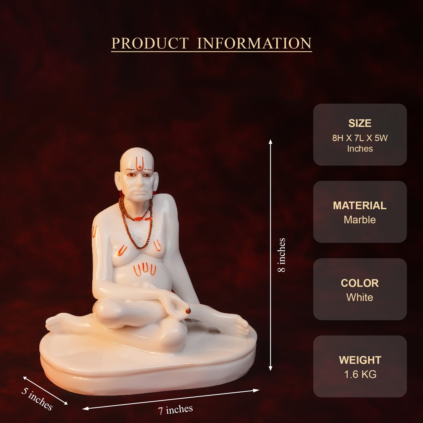Swami Samarth Idol – White Glossy Marble Finish (8 Inch)