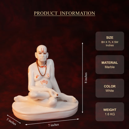 Swami Samarth Idol – White Glossy Marble Finish (8 Inch)