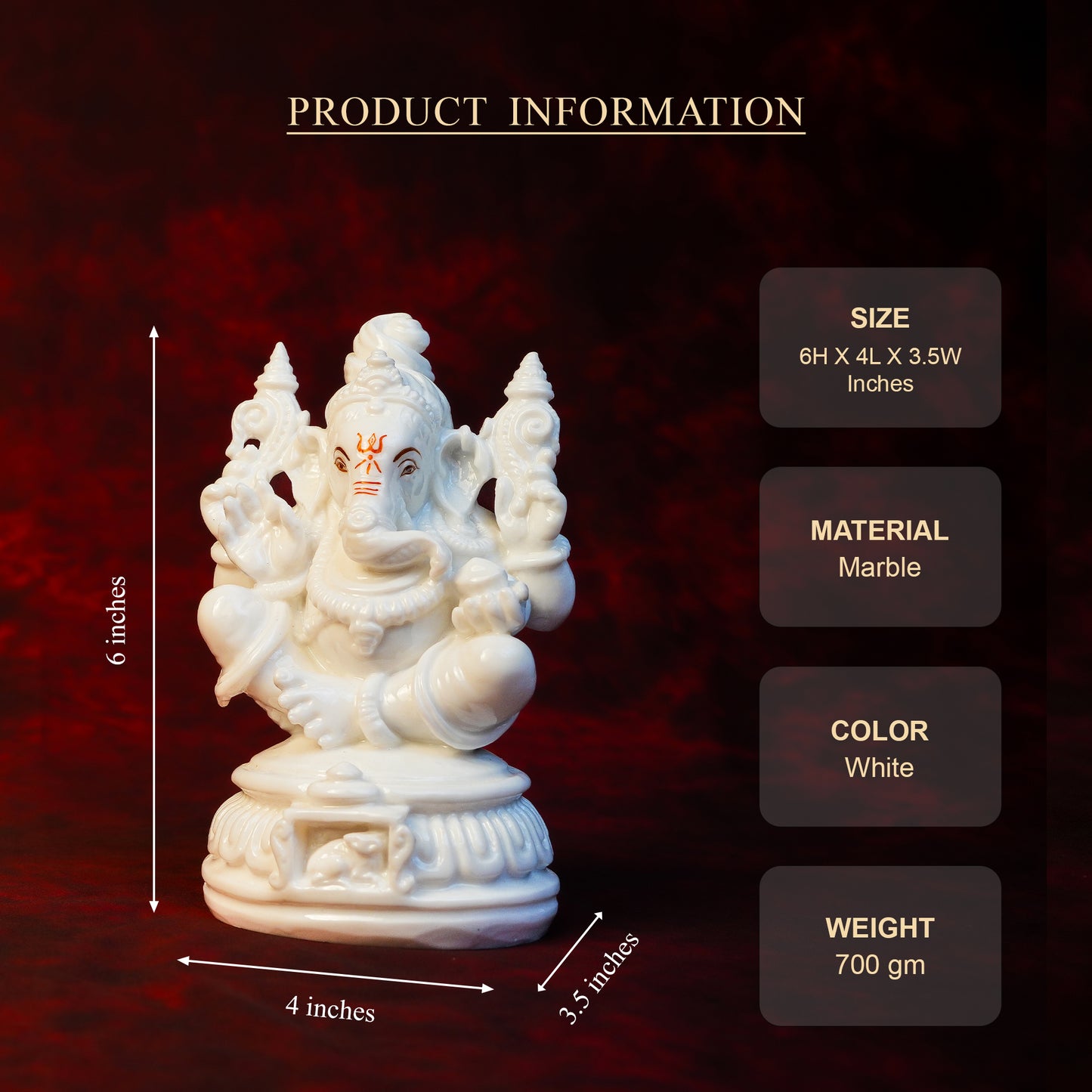 Sarvasiddhi Ganesha Idol – White Glossy Finish (6 Inch)