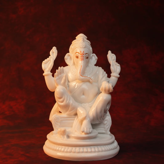 Ganpati Rajadhiraj Idol – White Glossy Finish (8.5 Inch)