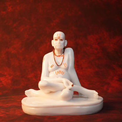 Swami Samarth Idol – White Glossy Marble Finish (8 Inch)