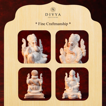 Ganpati Rajadhiraj Idol – White Glossy Finish (6 Inch)