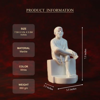 Sai Divya Samadhi Idol – 7.5 Inch White Glossy Marble Finish | Premium Murti for Home Mandir & Spiritual Decor