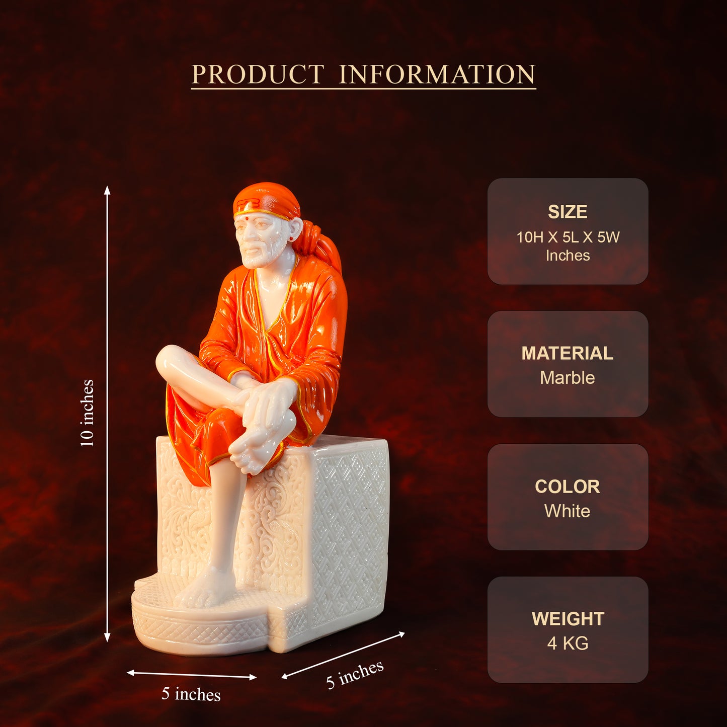 Sai Baba Samadhi Idol – Orange Robe Designer Edition (10 Inch)