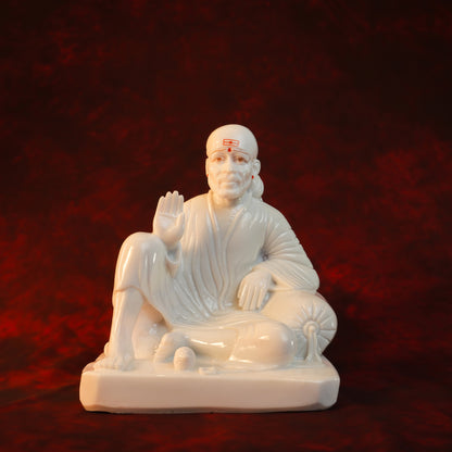 Sai Baba Dwarkamai Ashirwad Pose Idol – Glossy Marble Finish (10 Inch)