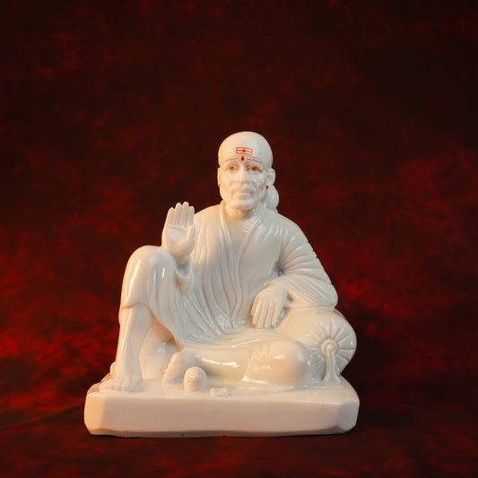 Sai Baba Dwarkamai Ashirwad Pose Idol – Glossy Marble Finish (10 Inch)