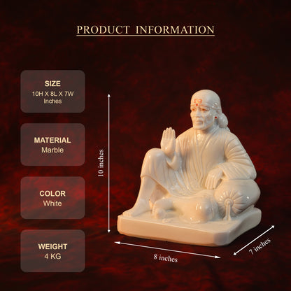 Sai Baba Dwarkamai Ashirwad Pose Idol – Glossy Marble Finish (10 Inch)