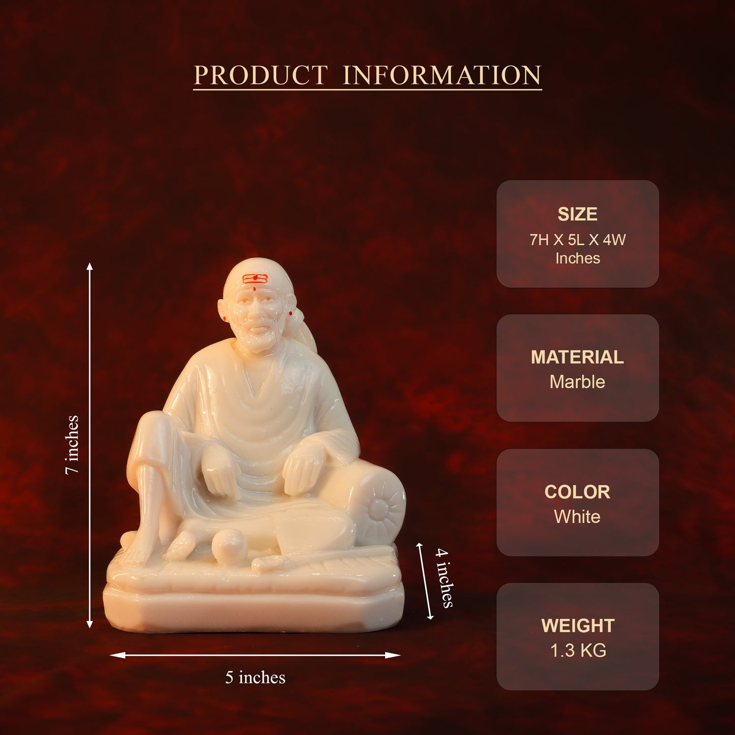 Sai Divya Dwarkamai Idol – 7 Inch White Marble Finish Murti | Premium Statue for Home Mandir & Spiritual Decor