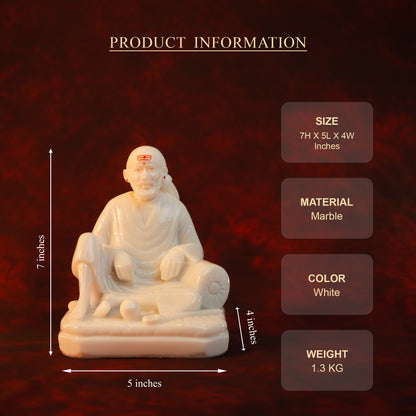 Sai Divya Dwarkamai Idol – 7 Inch White Marble Finish Murti | Premium Statue for Home Mandir & Spiritual Decor