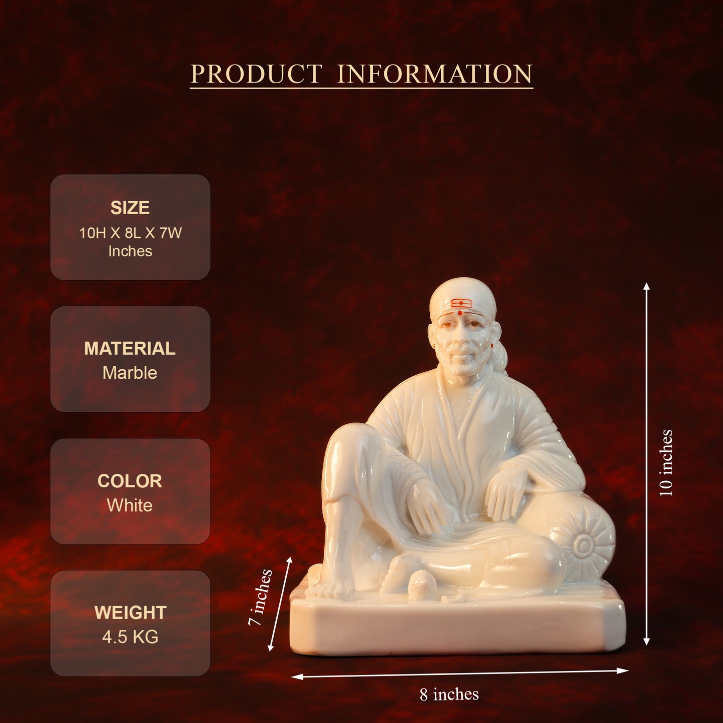 Sai Baba Dwarkamai Idol – Glossy Marble Finish (10 Inch)
