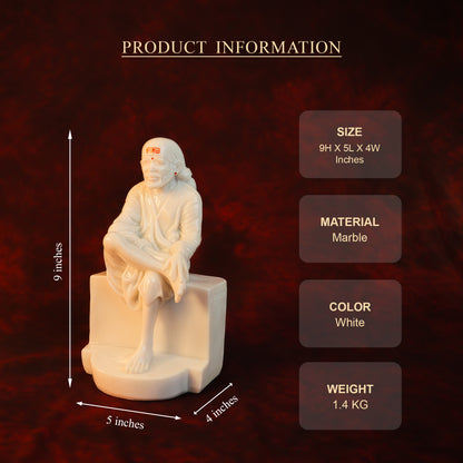 Sai Baba Plain Samadhi Idol – White Glossy Finish (9 Inch)