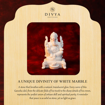 Ganpati Rajadhiraj Idol – White Glossy Finish (6 Inch)