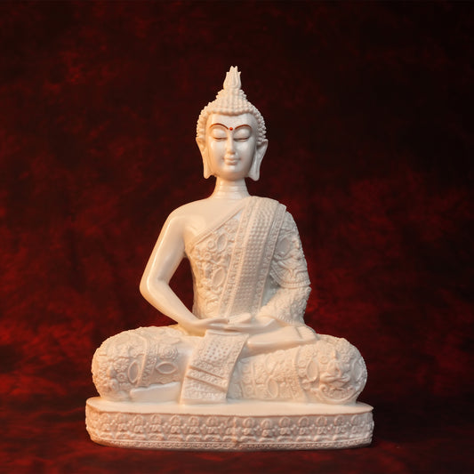 Dhyan Buddha Idol – Plain White Glossy Finish (12 Inch)