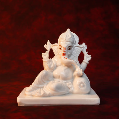 Sleeping Ganesha Idol – White Glossy Finish (5.5 Inch)