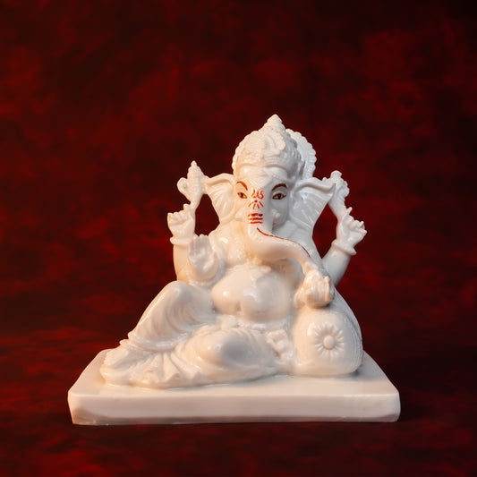 Sleeping Ganesha Idol – White Glossy Finish (5.5 Inch)