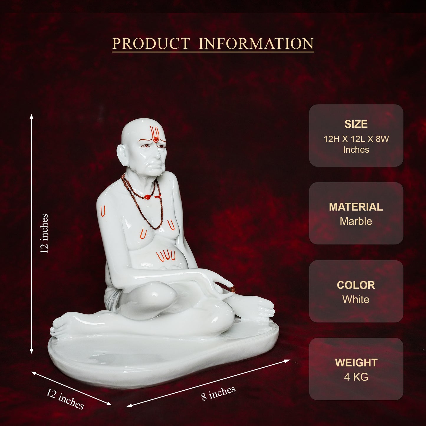 Swami Samarth Idol – White Glossy Marble Finish (12 Inch)