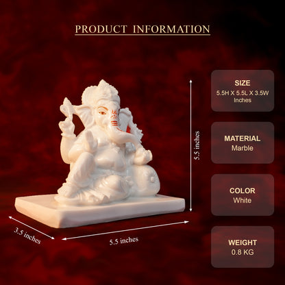 Sleeping Ganesha Idol – White Glossy Finish (5.5 Inch)