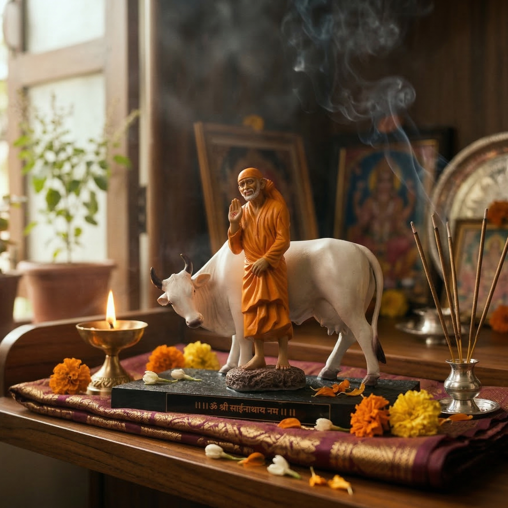 Sai Baba Kamdhenu Idol – 8 Inch