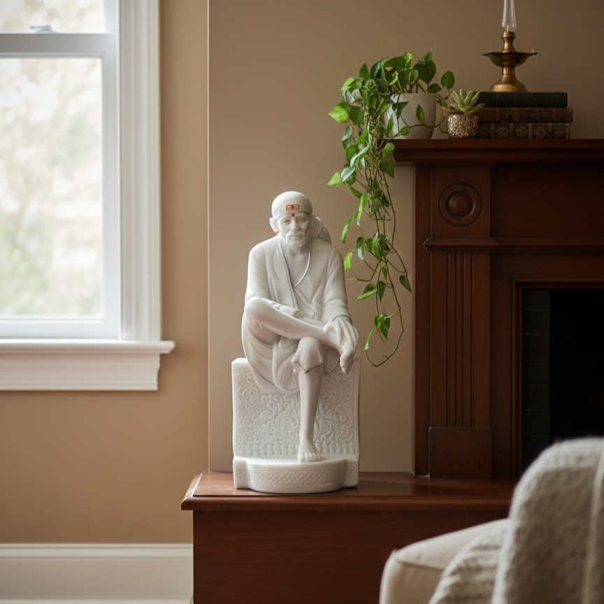 Sai Baba Samadhi Idol White - 10 Inch Design