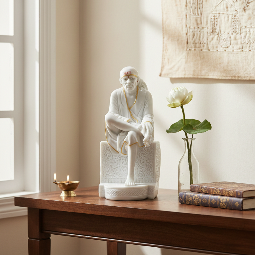 Sai Baba Samadhi Idol White - 10 Inch Design