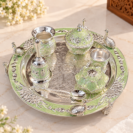 Silver Plated Pooja Thali Set | Premium Diwali Pooja & Gifting