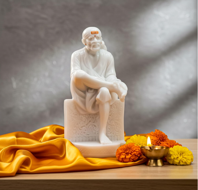 Sai Baba Samadhi Idol White - 10 Inch Design