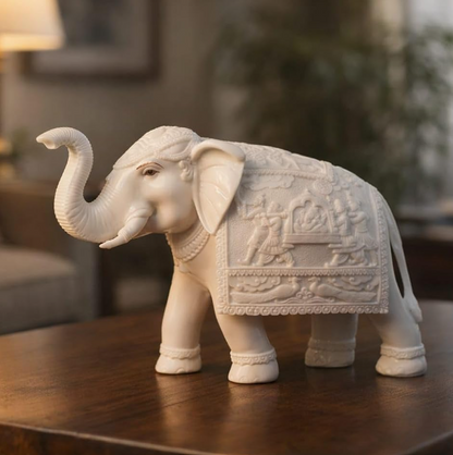 Decorative Elephant Set – Pair of 2 White Glossy Statues (6.5 Inch)
