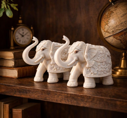 Decorative Elephant Set – Pair of 2 White Glossy Statues (3 Inch)